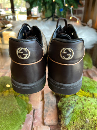 gucci Mens 10.5 Sneakers GG Web Leather w/ Logo Laces