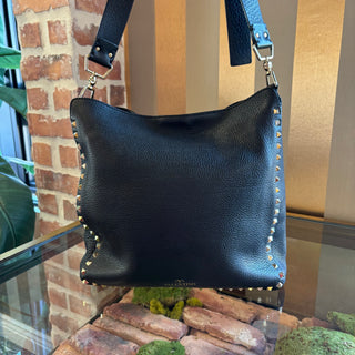 VALENTINO Pebbled Leather Rockstud Flat Hobo Bag
