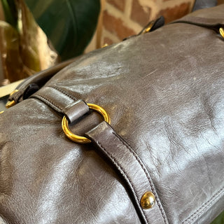 MIU MIU Mini Fold-Over Bow Gray Vitello Lux Leather Satchel Bag