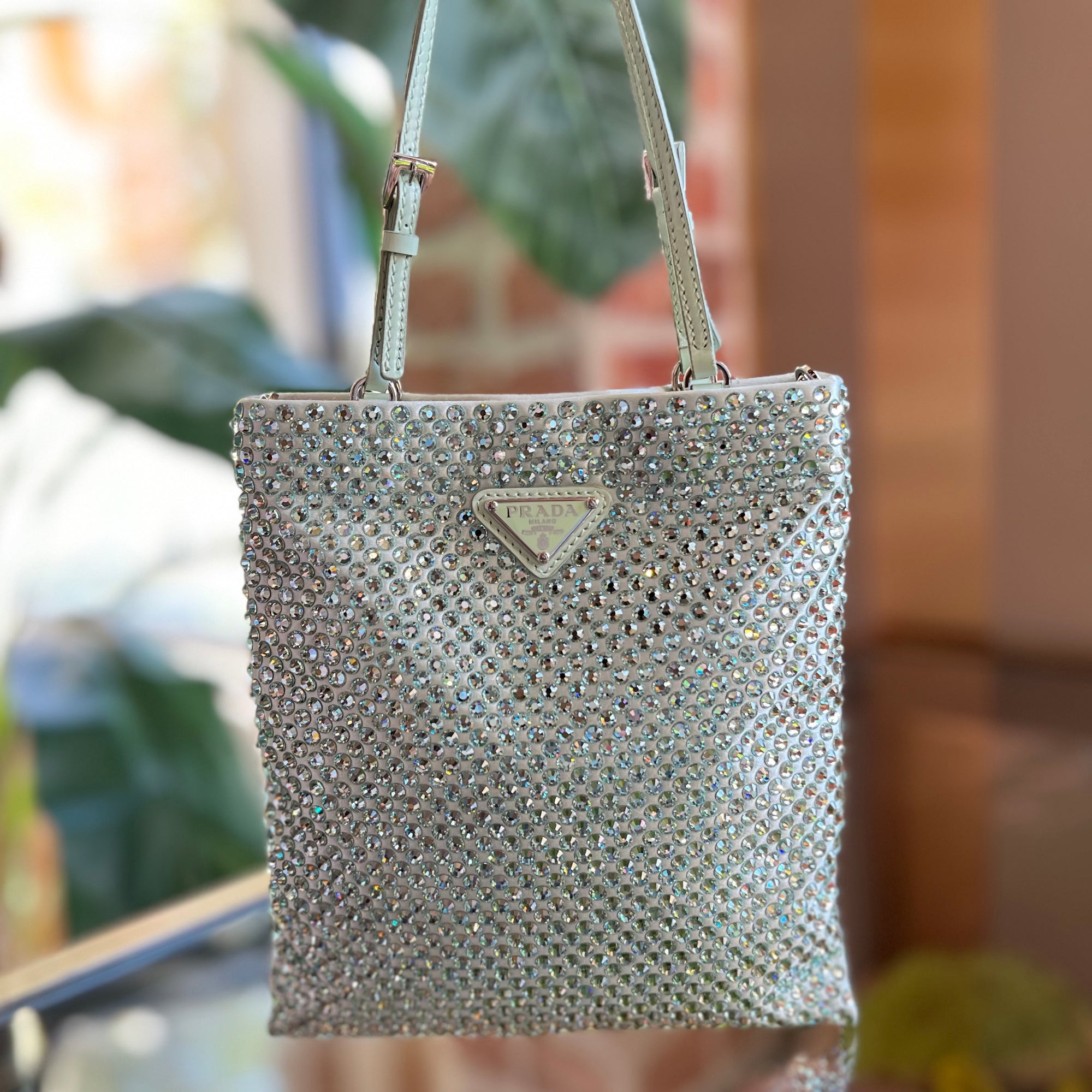 PRADA Aqua Mini Rasso Crystal Embellished Tote Bag