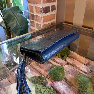 GUCCI Soho Dark Blue Patent Leather Clutch Bag