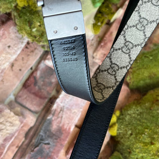 GUCCI Supreme Belt Black GG Canvas Reversible Belt 105/42(14US)