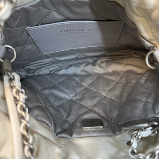 CHANEL 22 Mini White Silver Ombre Quilted Shiny Calfskin Tote Bag