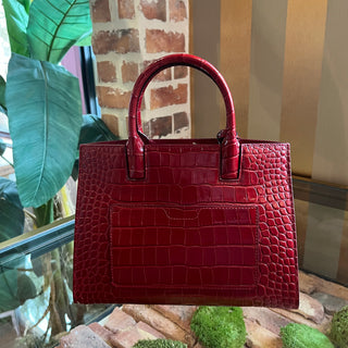 BURBERRY Frances Mini Dark Carmine Croc Embossed Tote Bag