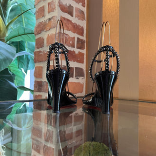 CHRISTIAN LOUBOUTIN Black Patent Leather Wedges SZ 37 (US 7)
