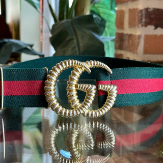 GUCCI Green Red Web Stripe Elastic Torchon Buckle Belt SZ60/24
