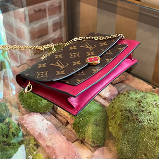 LOUIS VUITTON Flore Wallet Fuchsia Monogram Chain Crossbody