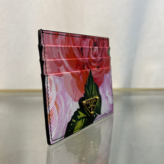 PRADA Floral Print Saffiano Card Holder