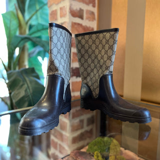 GUCCI Fur Lined GG Web Rain Boots SZ 38 (US 8)