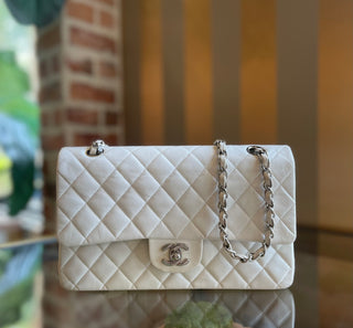 CHANEL White Lambskin Leather Medium Flap Vintage Shoulder Bag