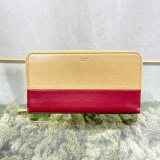 CELINE Gold & Red Colorblock Zip Around Wallet