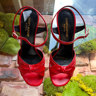 SAINT LAURENT Red Leather Heels w/Bow SZ 39 (US 9)