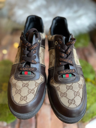 gucci Mens 10.5 Sneakers GG Web Leather w/ Logo Laces