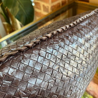 BOTTEGA VENETA Brown Intreciato Embossed Nappa Leather Hobo Bag