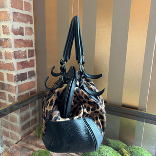 DOLCE & GABBANA Animalier Leopard Print Canvas Shoulder Bag