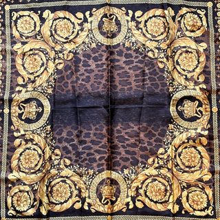 VERSACE Barocco Leopard Print Silk Scarf
