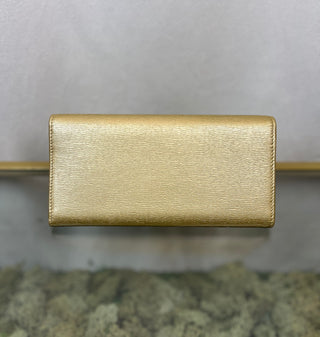 GUCCI GG Logo Gold Leather Long Wallet