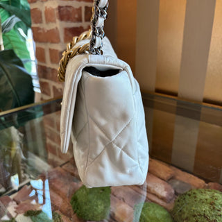 CHANEL 19 Large White Goatskin Leather Quilted Shoulder Bag