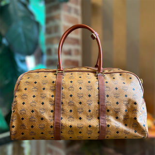 MCM Two-Way Boston Cognac Visetos Canvas Duffle Bag