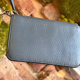 FENDI Gray Leather Card Holder Key Ring