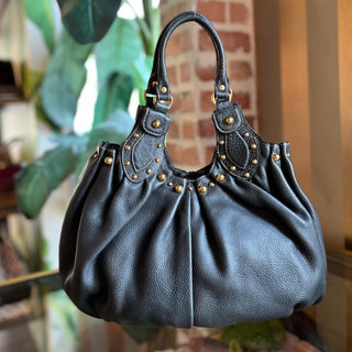 GUCCI Studded Pelham Black Leather Shoulder Bag