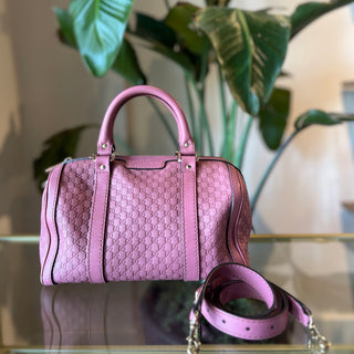 GUCCI Joy Boston Purple Guccissima Embossed Leather Satchel Bag