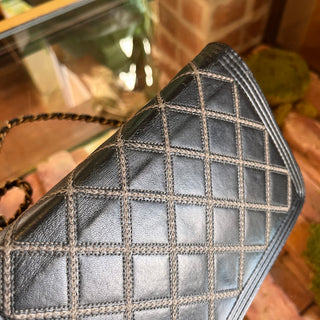 CHANEL Boy Wallet On Chain Black Quilted Stitched Calfskin Crossbody Bag