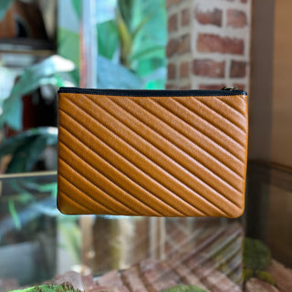 GUCCI Marmont Torchon Brown Black Quilted Leather Zip Pouch Clutch