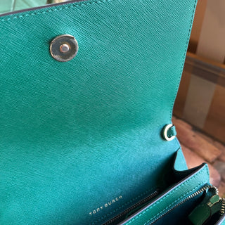 TORY BURCH Green Saffiano Leather Crossbody