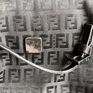 FENDI Baguette Black Zucchino Canvas Shoulder Bag
