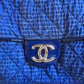 CHANEL Classic XL Textured Blue Nylon Handbag ADI1068