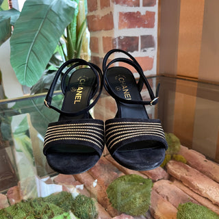 CHANEL Black Suede CC Logo Sandals SZ36(6US)