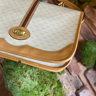 GUCCI White Micro GG Canvas Vintage Crossbody