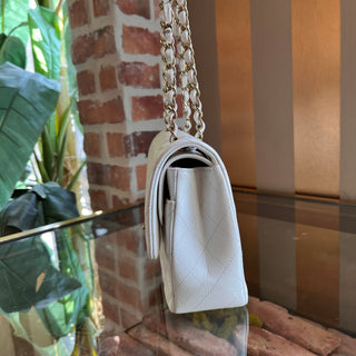 CHANEL Double Flap Medium White Caviar Leather Shoulder Bag