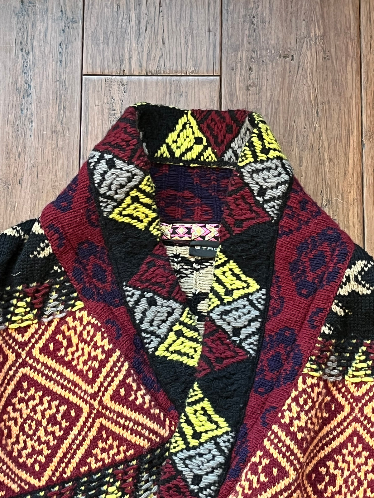 ETRO Wool-Blend Mixed-Print Belted Wrap Knitted Front Jacket