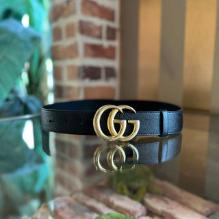 GUCCI GG Wide Marmont Black Textured Leather Belt SZ 90/36