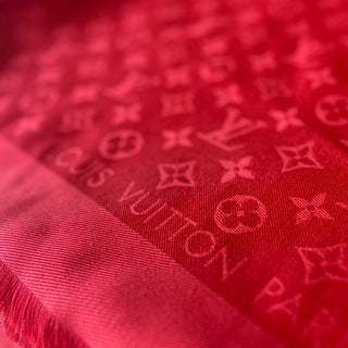 LOUIS VUITTON Silk & Wool Monogram Shawl Bright Red Orange
