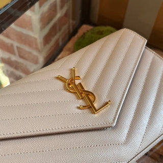 SAINT LAURENT Cassandre Beige Grain de Poudre Leather Wallet on Chain Bag