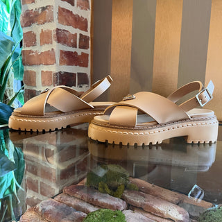 PRADA Rubber Criss Cross Beige Platform Sandals SZ 38 (US 8)
