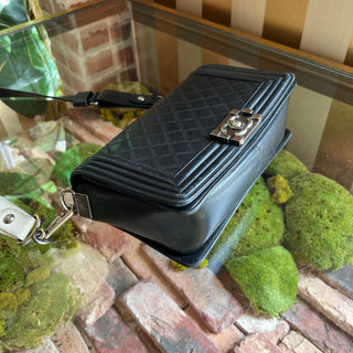 CHANEL Boy Bag Medium Black Galuchat-Trimmed Lambskin Crossbody