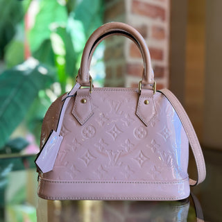 LOUIS VUITTON Alma BB Rose Ballerine Vernis Monogram Satchel Bag