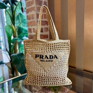 PRADA Signature Raffia Crochet Tote