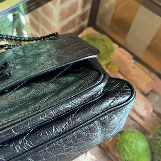 SAINT LAURENT Niki Medium Crinkled Calfskin Matelassé Monogram Chain Shoulder Bag