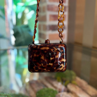 CHANEL Vintage Brown Tortoise Shell Interlocking CC Clutch Bag