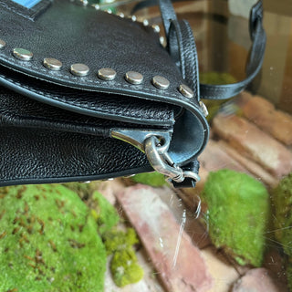PRADA Etiquette Black Glace Calfskin Studded Flap Crossbody Bag