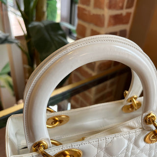DIOR White Medium Lady Dior Vintage Patent Leather