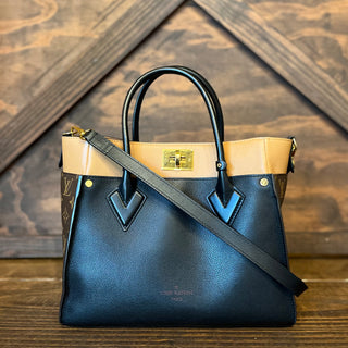 LOUIS VUITTON On My Side MM Noir & Brown Calfskin Leather 2-Way Tote Bag