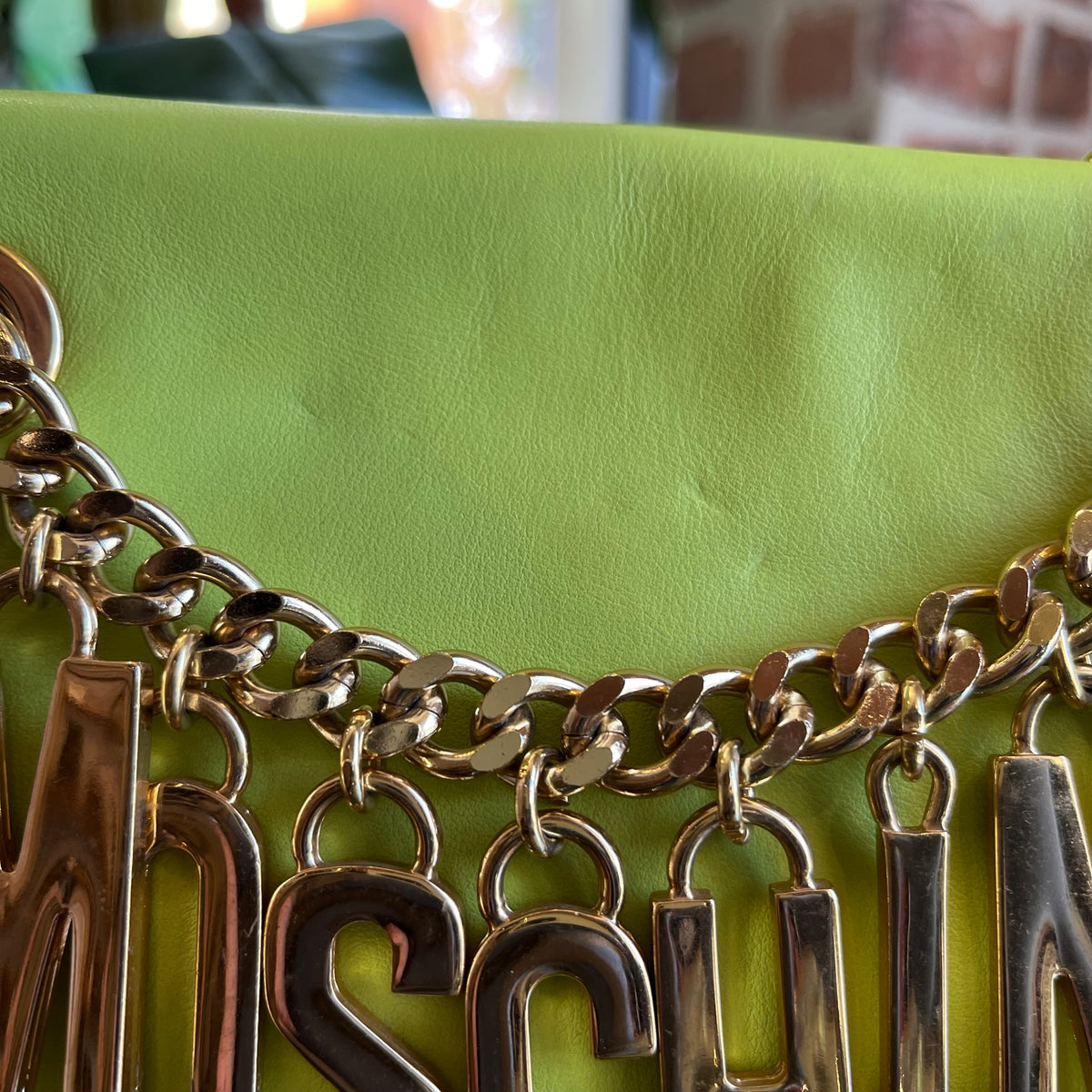 MOSCHINO GREEN LEATHER LETTERS MINI BAG TS3175
