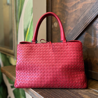 BOTTEGA VENETA Milano Red Intrecciato Lambskin Leather Tote