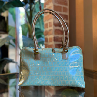 FENDI Light Blue Green Vintage Zucchino Coated Canvas Tote